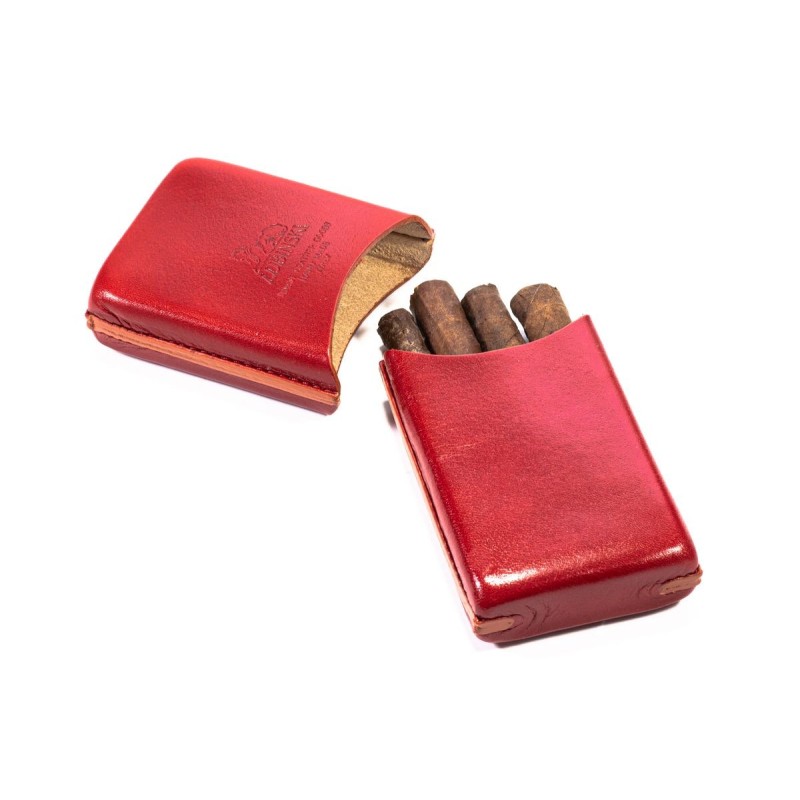 Lubinski - Porta Sigari in cuoio ROUND - 2 ROBUSTO - Rosso/Nero